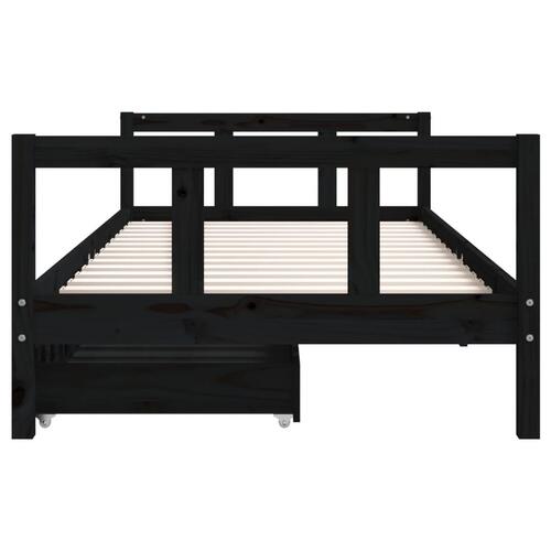 Sengeramme til juniorseng m. skuffer 90x200 cm massivt fyr sort