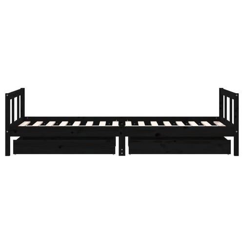 Sengeramme til juniorseng m. skuffer 90x200 cm massivt fyr sort
