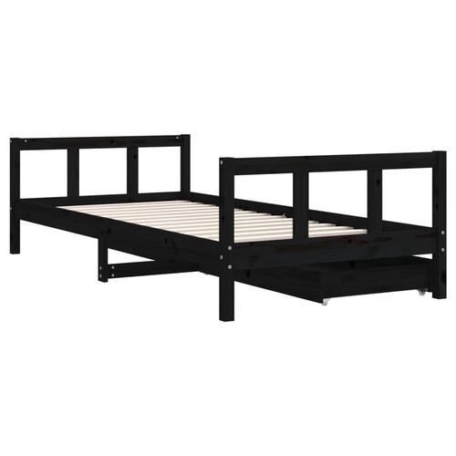 Sengeramme til juniorseng m. skuffer 90x200 cm massivt fyr sort
