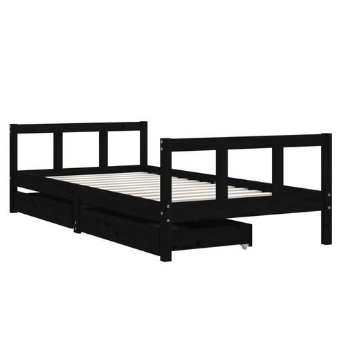 Sengeramme til juniorseng m. skuffer 90x190 cm massivt fyr sort