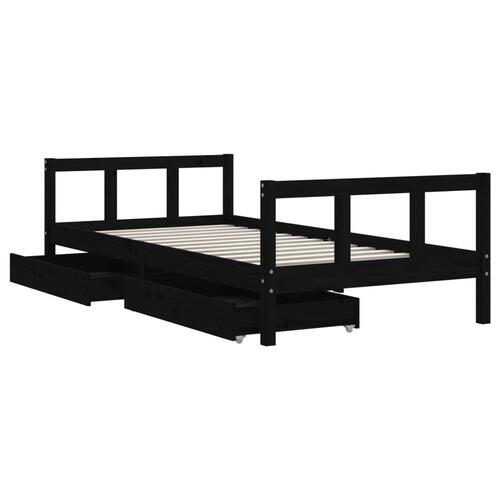 Sengeramme til juniorseng m. skuffer 90x190 cm massivt fyr sort