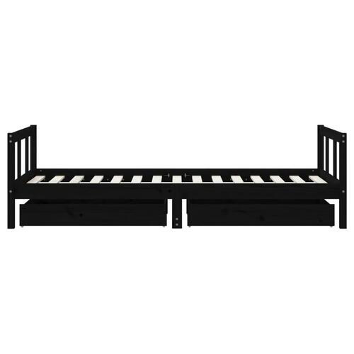 Sengeramme til juniorseng m. skuffer 90x190 cm massivt fyr sort