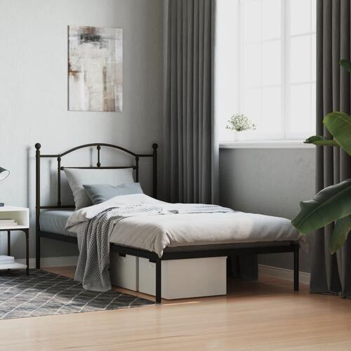 Sengeramme med sengegavl 100x190 cm metal sort