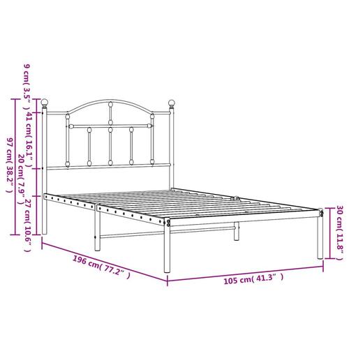 Sengeramme med sengegavl 100x190 cm metal sort