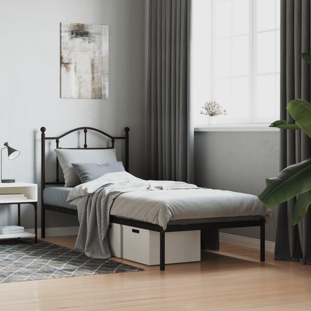 Sengeramme med sengegavl 90x200 cm metal sort