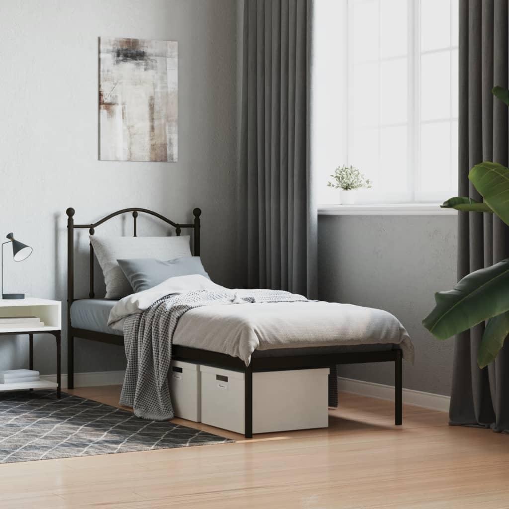 Sengeramme med sengegavl 75x190 cm metal sort