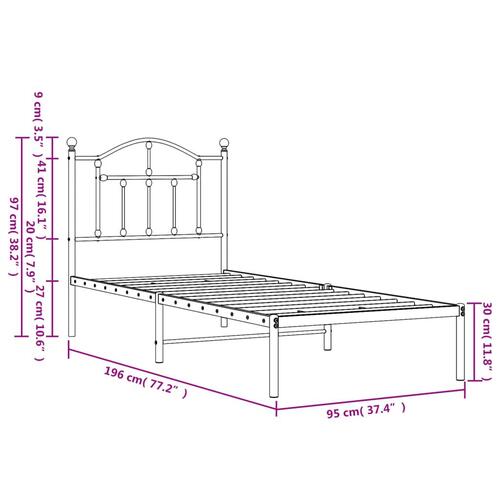 Sengeramme med sengegavl 90x190 cm metal hvid