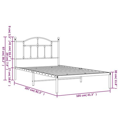 Sengeramme med sengegavl 100x200 cm metal hvid