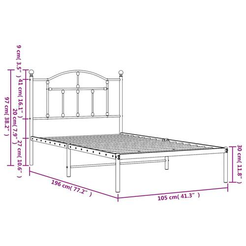 Sengeramme med sengegavl 100x190 cm metal hvid