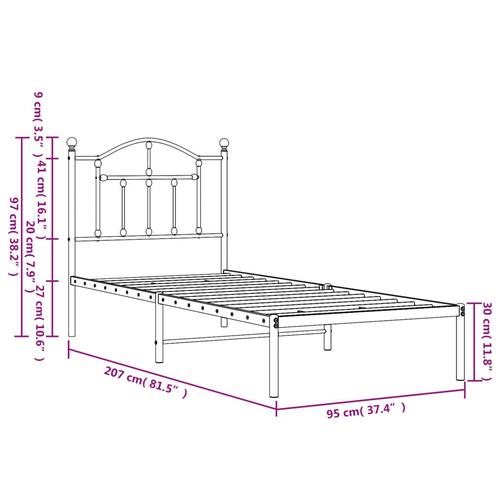 Sengeramme med sengegavl 90x200 cm metal hvid