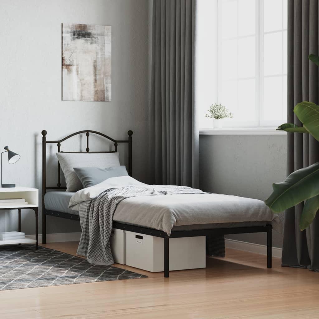 Sengeramme med sengegavl 90x190 cm metal sort