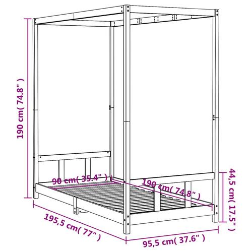 Sengeramme til juniorseng 90x190 cm massivt fyrretræ