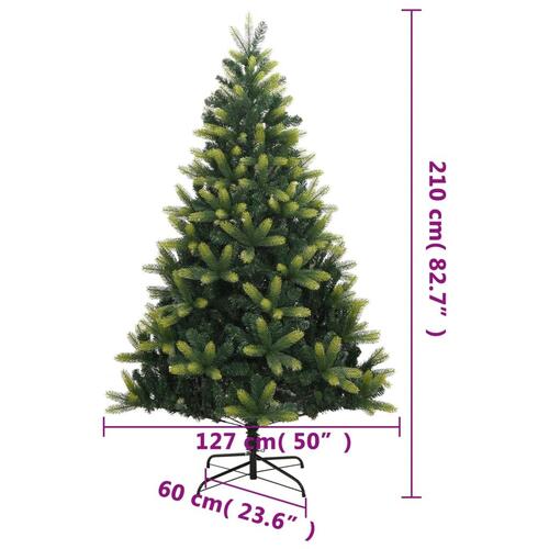 Kunstigt juletræ med juletræsfod 210 cm hængslet