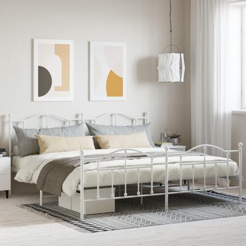 Sengeramme med sengegavl og fodgærde 193x203 cm metal hvid
