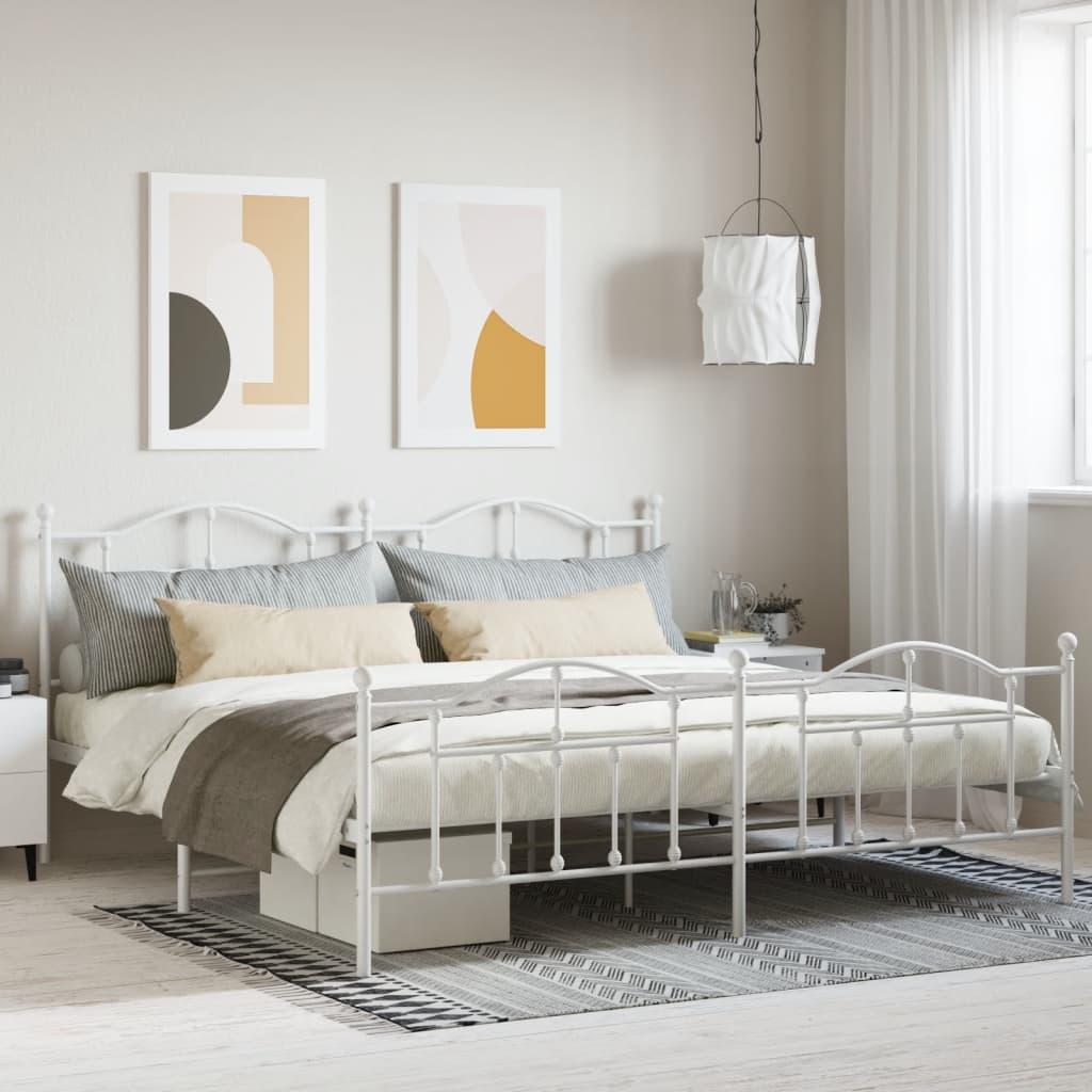 Sengeramme med sengegavl og fodgærde 193x203 cm metal hvid
