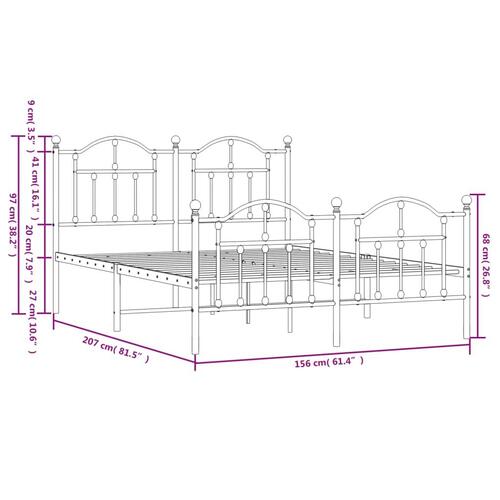 Sengeramme med sengegavl og fodgærde 150x200 cm metal hvid