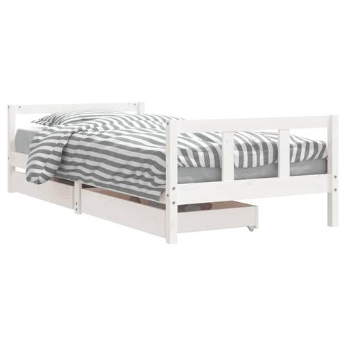 Sengeramme til juniorseng m. skuffer 90x200 cm massivt fyr hvid