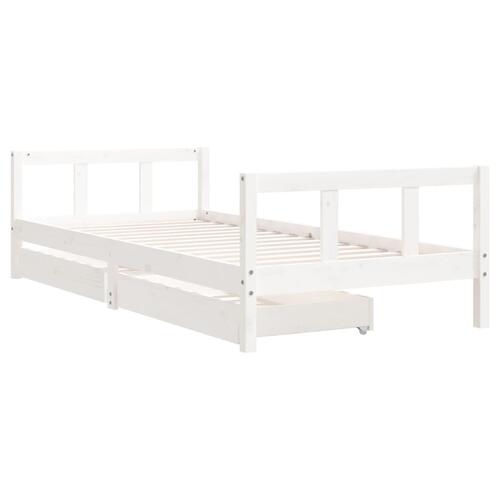 Sengeramme til juniorseng m. skuffer 90x200 cm massivt fyr hvid