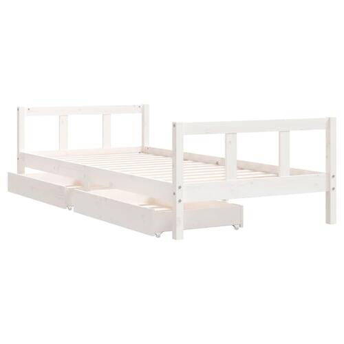 Sengeramme til juniorseng m. skuffer 90x200 cm massivt fyr hvid