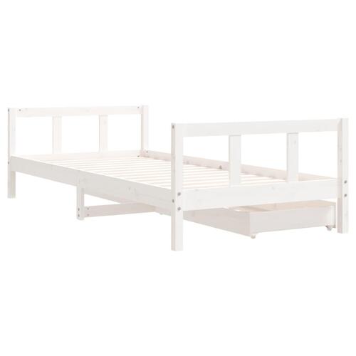 Sengeramme til juniorseng m. skuffer 90x200 cm massivt fyr hvid