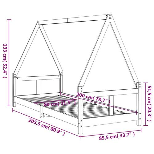 Sengeramme til juniorseng 80x200 cm massivt fyrretræ hvid