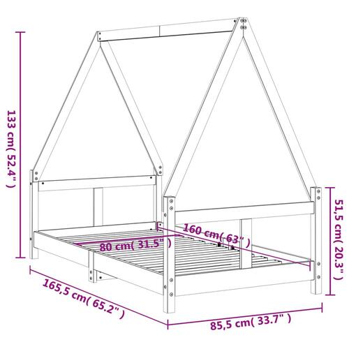 Sengeramme til juniorseng 80x160 cm massivt fyrretræ hvid