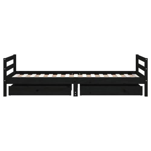 Sengeramme til juniorseng m. skuffer 90x190 cm massivt fyr sort