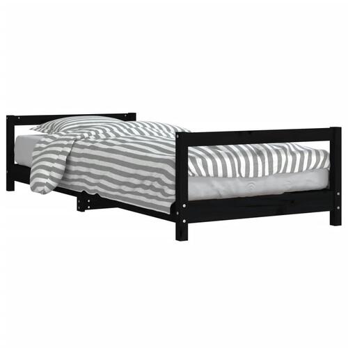 Sengeramme til juniorseng 90x190 cm massivt fyrretræ sort