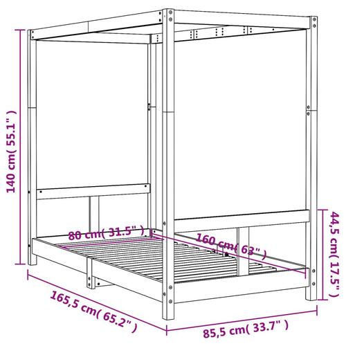 Sengeramme til juniorseng 80x160 cm massivt fyrretræ hvid