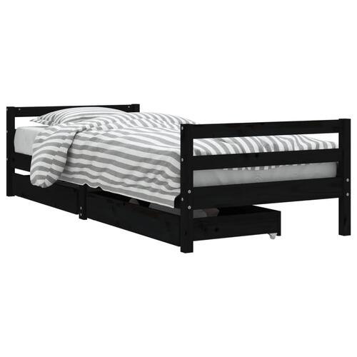 Sengeramme til juniorseng m. skuffer 80x200 cm massivt fyr sort