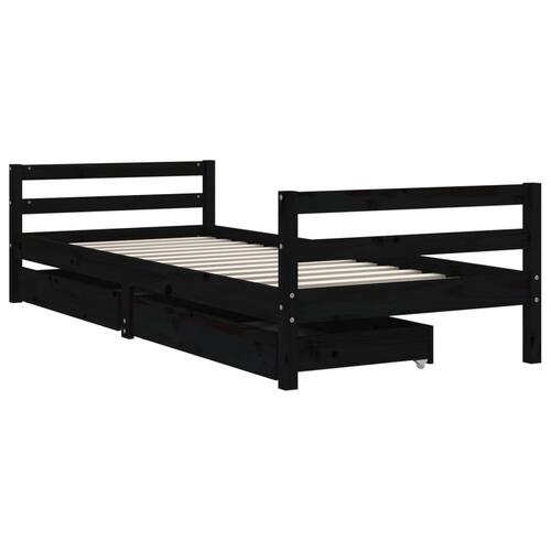 Sengeramme til juniorseng m. skuffer 80x200 cm massivt fyr sort