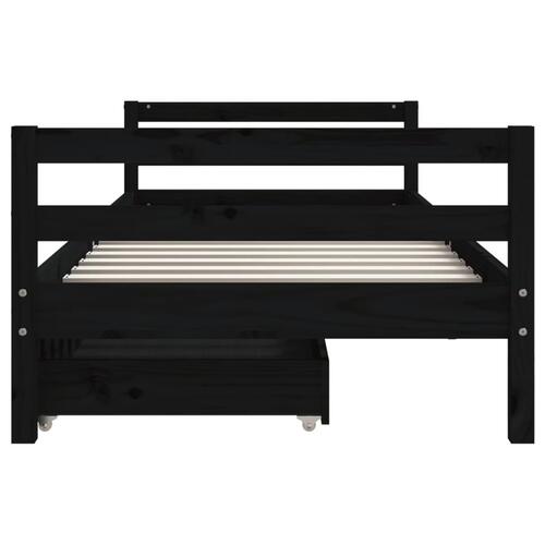 Sengeramme til juniorseng m. skuffer 80x200 cm massivt fyr sort