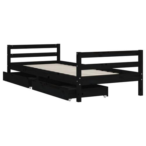 Sengeramme til juniorseng m. skuffer 90x200 cm massivt fyr sort