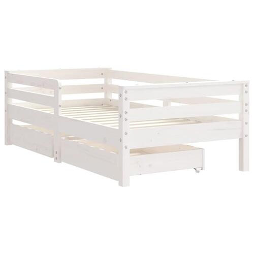 Sengeramme til juniorseng m. skuffer 70x140 cm massivt fyr hvid