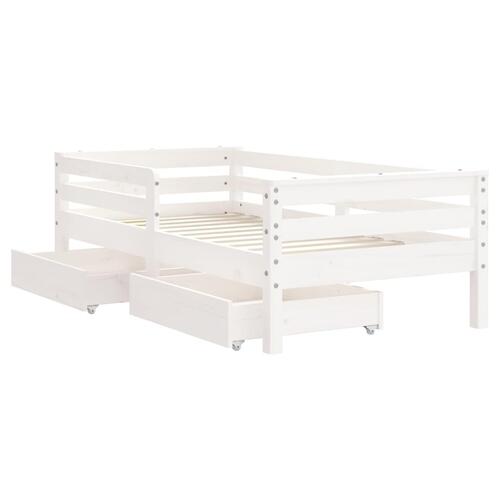 Sengeramme til juniorseng m. skuffer 70x140 cm massivt fyr hvid