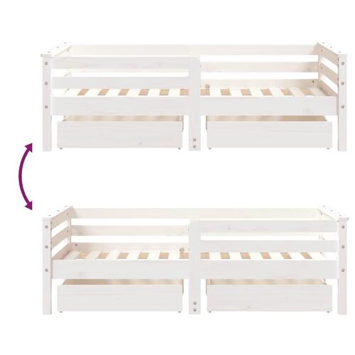 Sengeramme til juniorseng m. skuffer 70x140 cm massivt fyr hvid