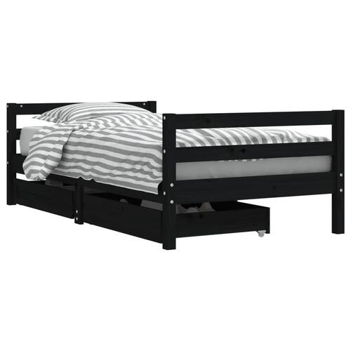 Sengeramme til juniorseng 80x160 cm massivt fyrretræ sort
