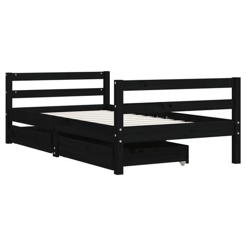 Sengeramme til juniorseng 80x160 cm massivt fyrretræ sort
