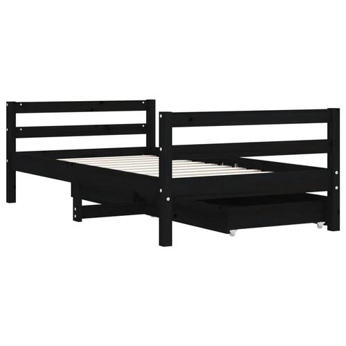 Sengeramme til juniorseng 80x160 cm massivt fyrretræ sort