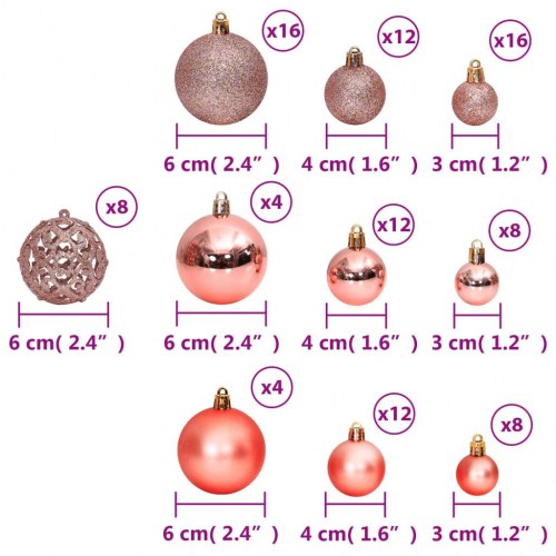 Julekugler 100 stk. 3 / 4 / 6 cm lyserød og rosa