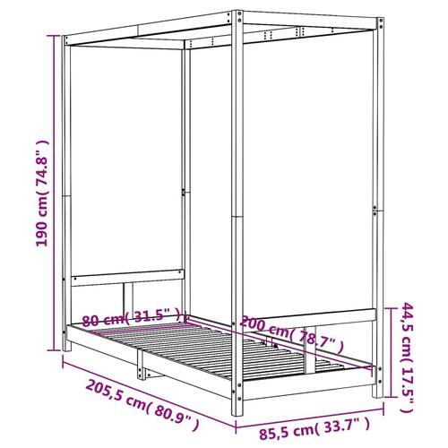 Sengeramme til juniorseng 80x200 cm massivt fyrretræ hvid