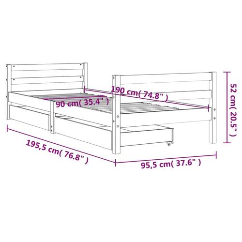 Sengeramme til juniorseng m. skuffer 90x190 cm massivt fyr