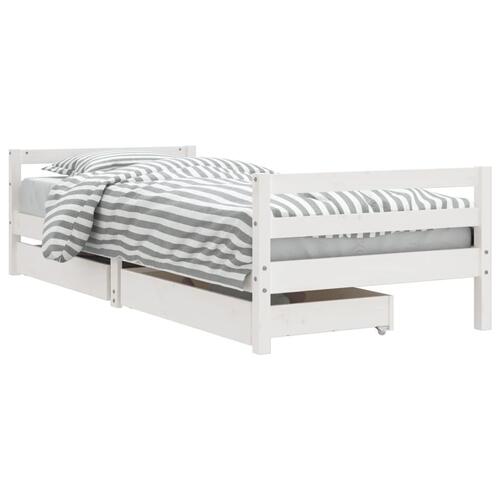 Sengeramme til juniorseng m. skuffer 90x190 cm massivt fyr hvid