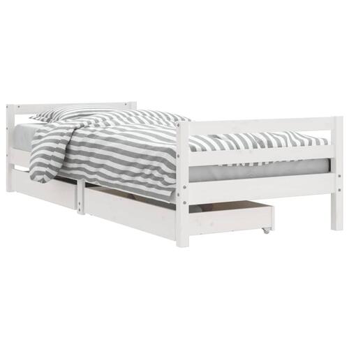 Sengeramme til juniorseng m. skuffer 90x200 cm massivt fyr hvid