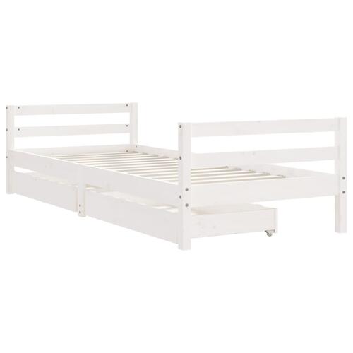 Sengeramme til juniorseng m. skuffer 90x200 cm massivt fyr hvid