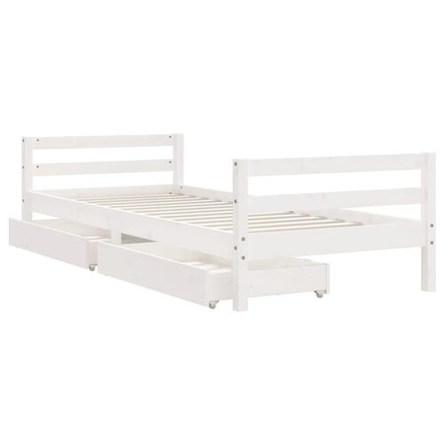 Sengeramme til juniorseng m. skuffer 90x200 cm massivt fyr hvid