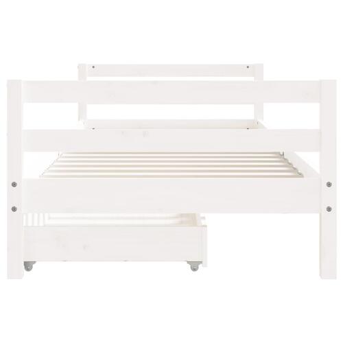 Sengeramme til juniorseng m. skuffer 90x200 cm massivt fyr hvid