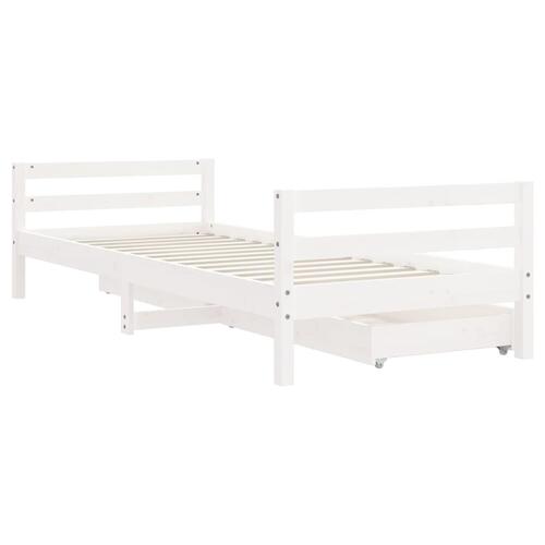 Sengeramme til juniorseng m. skuffer 90x200 cm massivt fyr hvid