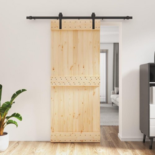 Skydedør med monteringssæt 85x210 cm massivt fyrretræ