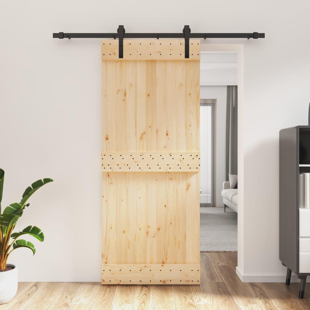 Skydedør med monteringssæt 85x210 cm massivt fyrretræ